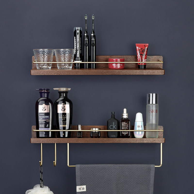 Toilet solid wood shelf with no punch wall hanging towel rack Bathroom cosmetics shelves wash tooth cup rack