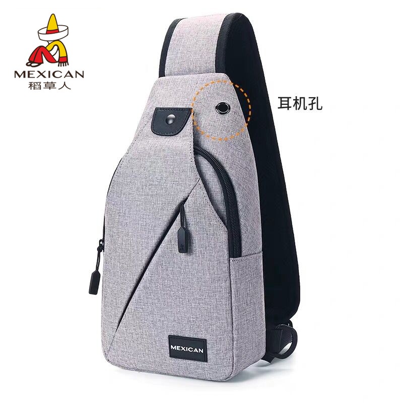 Rice Straw Man Chest Bag Male Canvas Boomer Pins Super Fire Small Horn Satchel Personality College Student Mini Skew Cross Man Bag