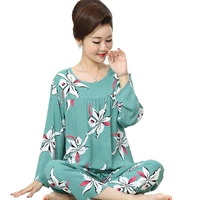 Đồ ngủ trung niên nữ mùa xuân và mùa thu cotton cotton dài tay đồ ngủ mẹ phù hợp với tre bông dịch vụ nhà XL đồ bộ mặc nhà cao cấp hàn quốc