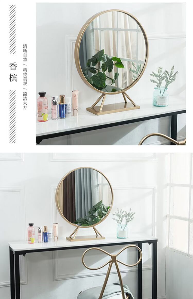 Gương trang điểm Bắc Âu Gương trang trí phòng tắm tròn Gương Gương Công chúa Gương Dressing Mirror Tiệm cắt tóc Gương Gương - Gương gương gỗ