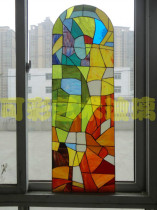 Customized painted tempered glass art church welding inlaid European style doors and windows ceiling partitions light-transmitting double-sided effect