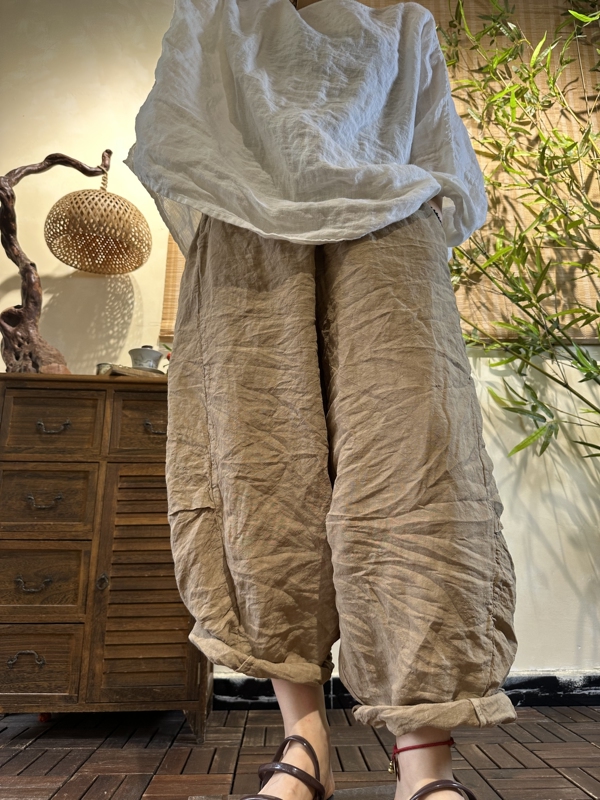 Fine-Woven Rain Dew Linen Single-Layer Loose Retro Artistic Pants, Length 92, Hip Circumference 140 Fine-Woven Rain Dew Linen Single-Layer Loose Retro Artistic Pants, Length 92, Hip Circumference 140