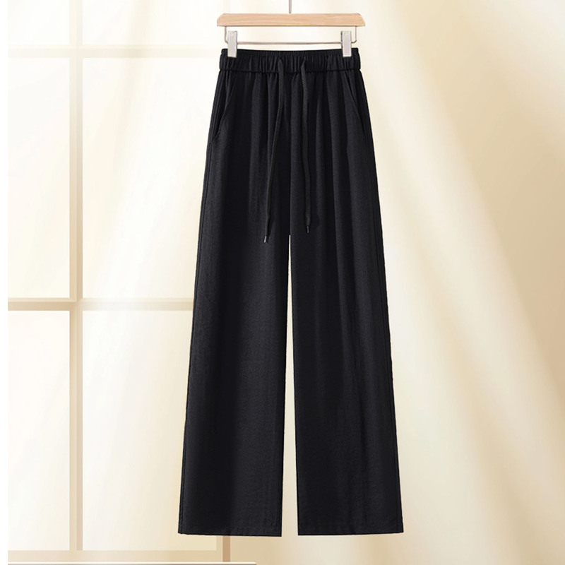 Cotton and Linen Pants for Women, Summer Thin High-End Linen Trousers with Elastic Waistband, Loose, Fashionable and Versatile Wide-Leg Pants