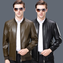 New Haining leather leather mens middle-aged leather jacket fashion locomotive baseball jacket middle-aged dad