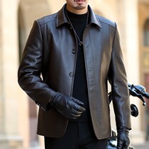 New Haining leather leather mens middle-aged down jacket head layer cowhide thin middle-aged leather jacket dad jacket