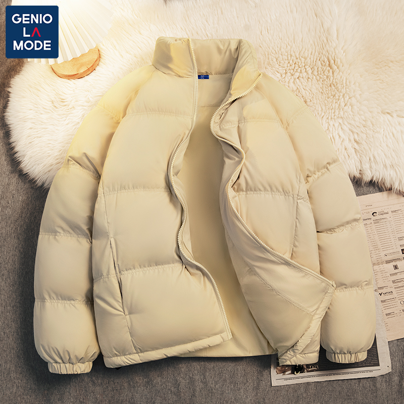 Geniolamode Men's down Jacket Spring Solid Color Stand Collar Cotton Padded Thick Warm Coat for Men