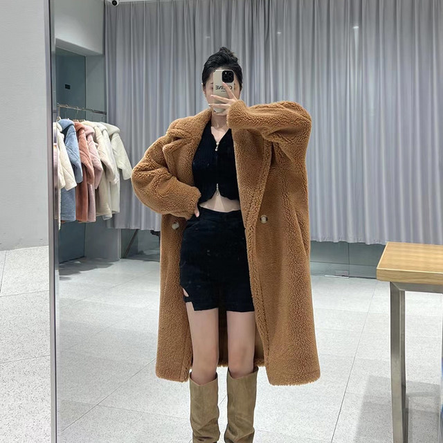 2023 winter new teddy bear lamb shearling silhouette particle teddy fur mid-length fur jacket