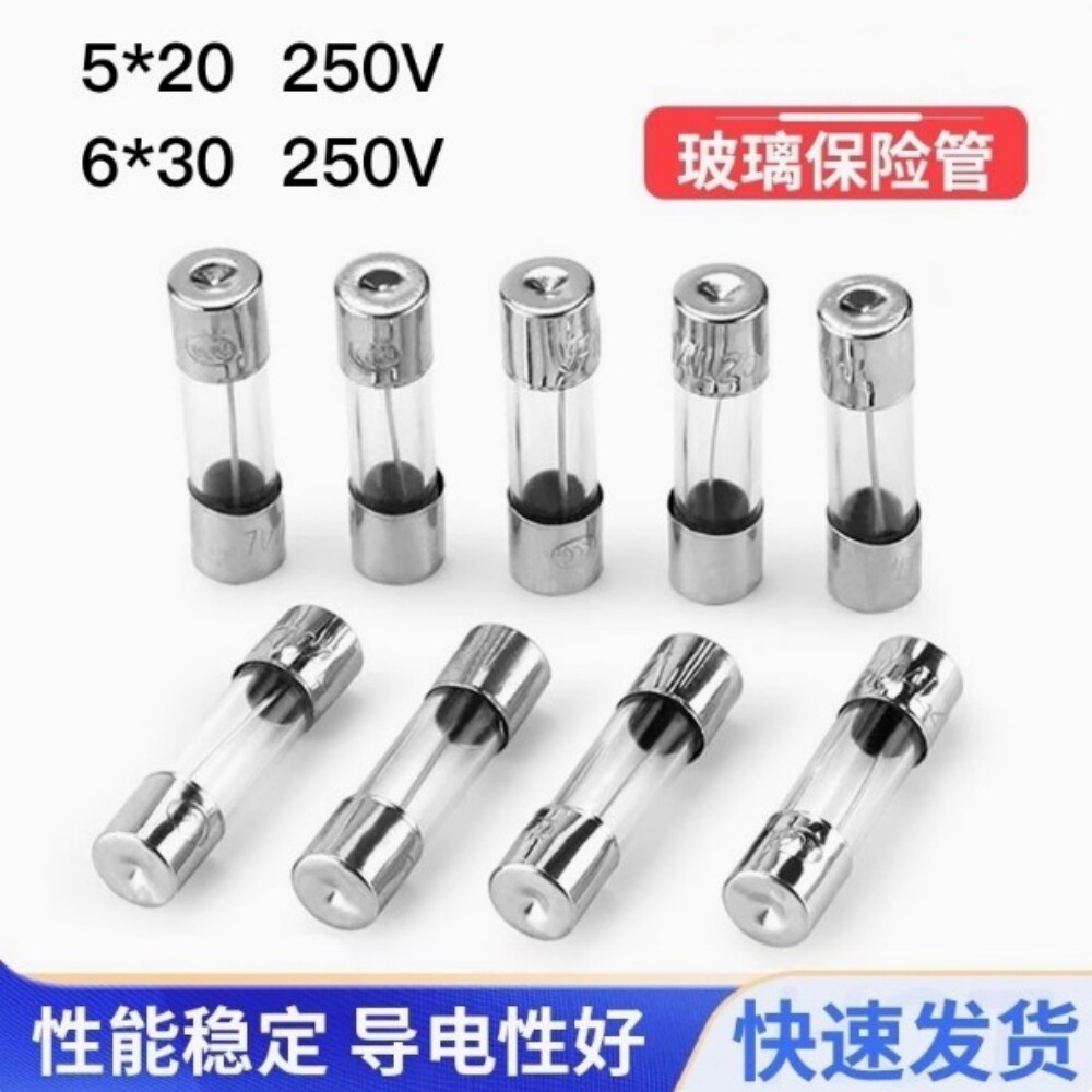250V速断型ヒューズ管、ガラス製ヒューズ管、5×20mmまたは6×30mm、250V、0.5A（1234567810A）