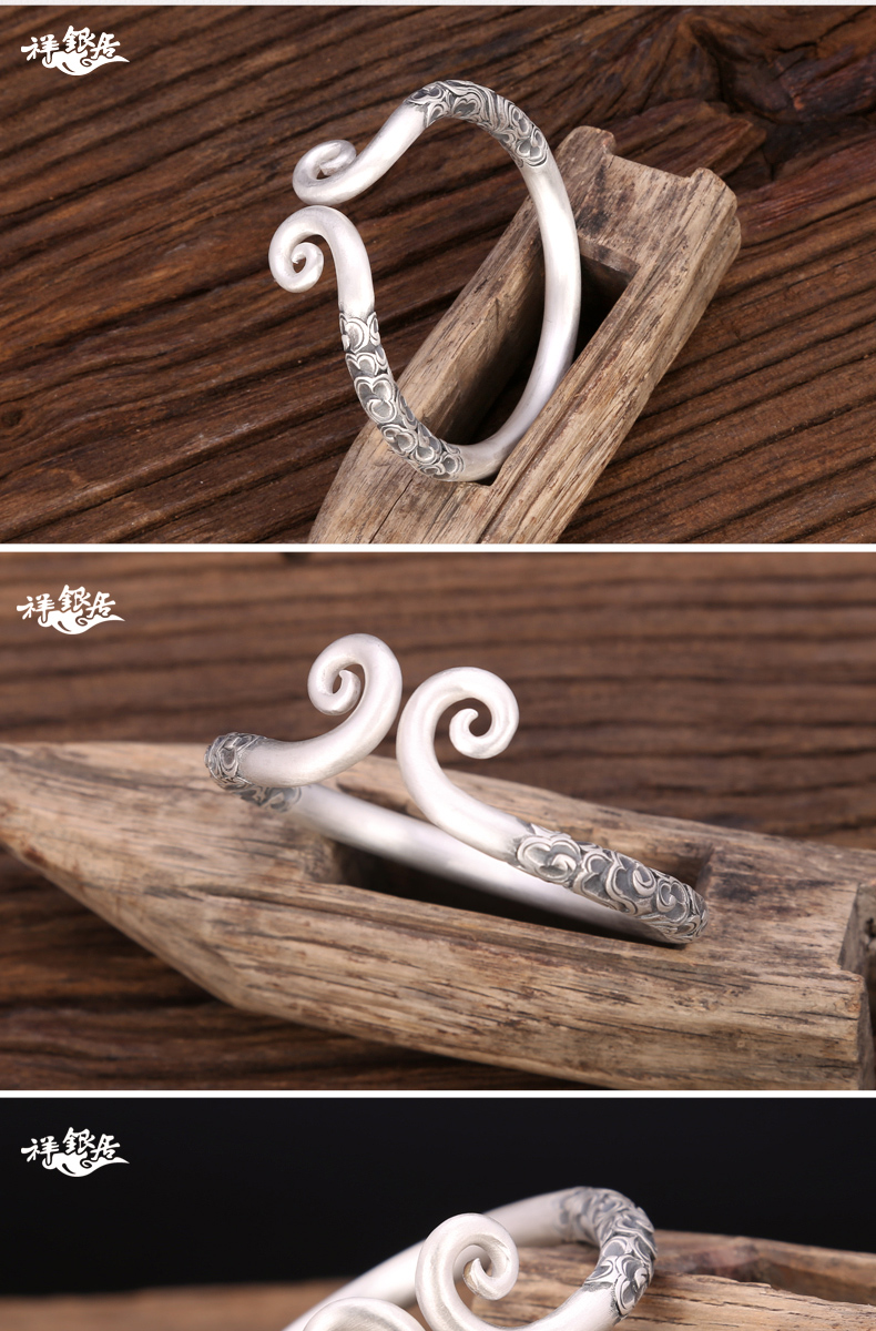 Vàng hoop gậy thần biển kim thánh lớn trở lại sự quyến rũ của Tôn Ngộ Không sterling silver S999 handmade tốt lành vài vòng đeo tay