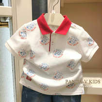 teenieweenie boy short-sleeved T-shirt cotton white foreign style big boy bear loose lapel POLO shirt