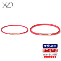 XD red rope black wax leather hand rope couple transfer beads woven handmade leather rope simple hand rope hard gold beaded bracelet