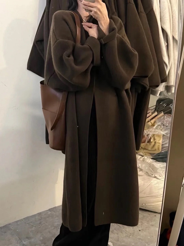 High-End Slimming Knitted Cardigan Sweater for Women, Mid-Length, Solid Color, Lazy Style, Over-The-Knee, Loose, Oversized, Commuter Jacket