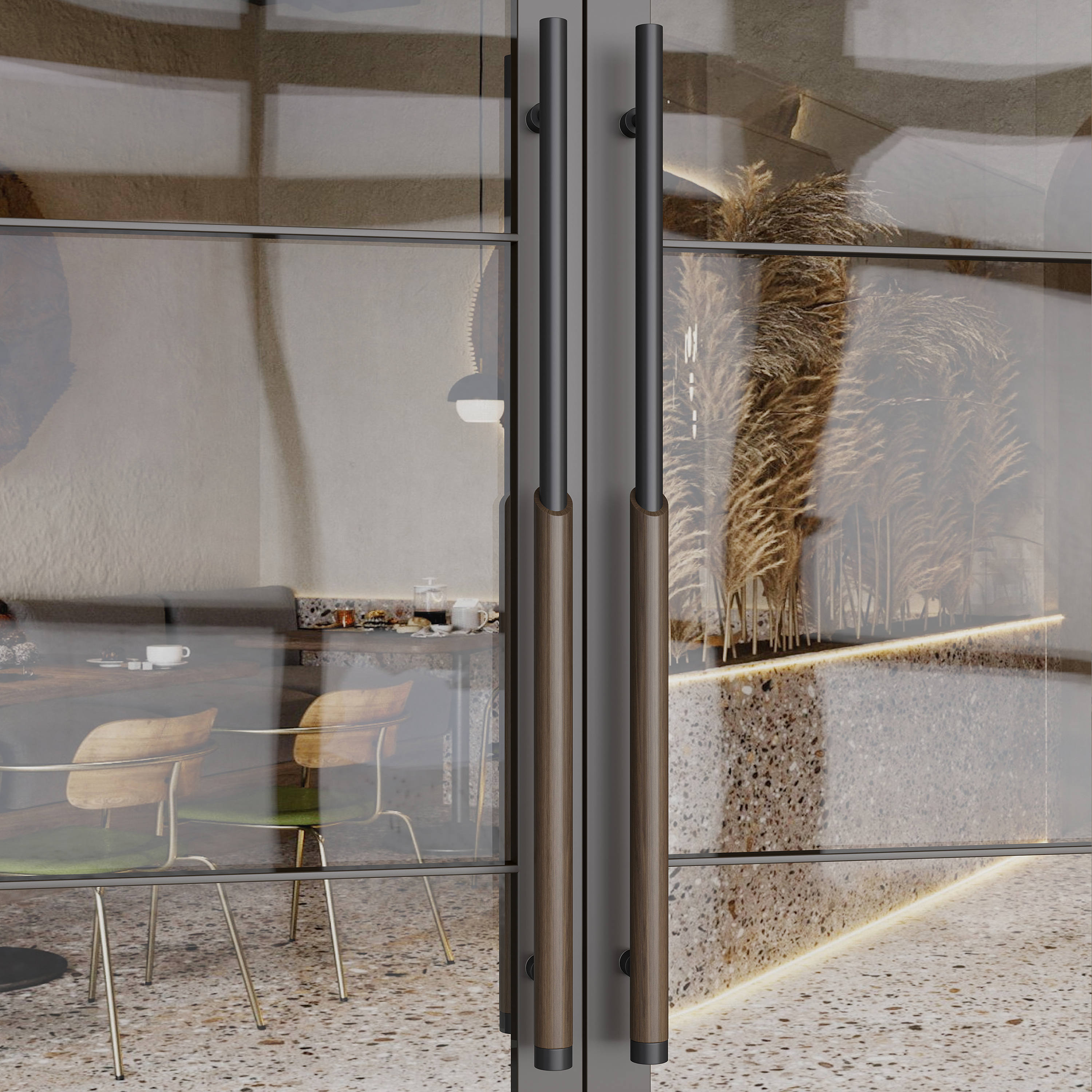 High-end Solid Wood Thickened Stainless Steel Glass Door Door Handle Hotel Conference Room Large Door Handle Black Peach Wood Color Custom