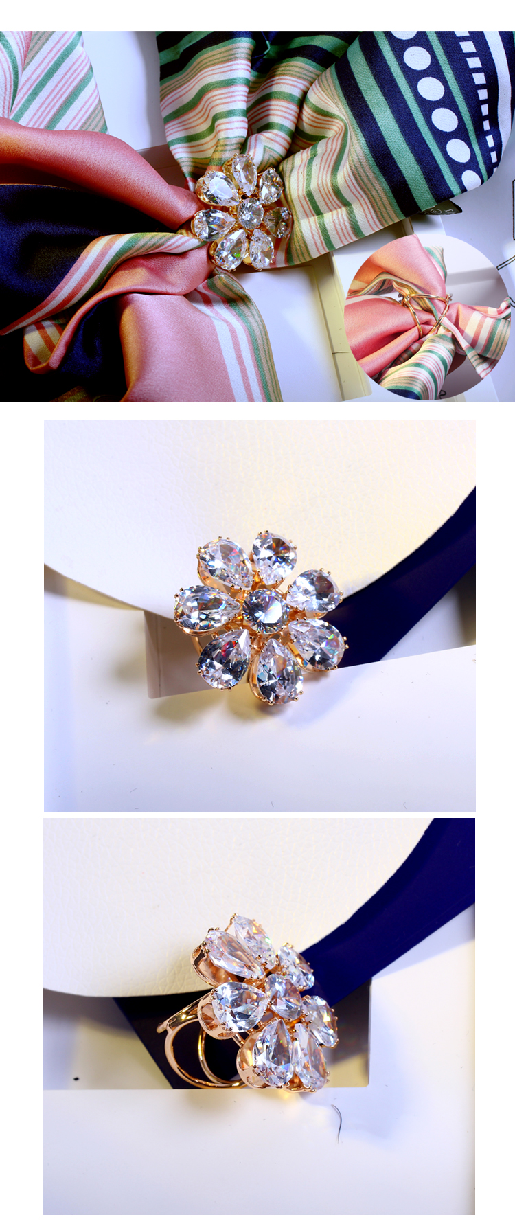 Nhiều tam giác zircon hình ngôi sao năm cánh khăn lụa khóa chuyên nghiệp ba vòng khăn quàng tròn phòng kinh doanh phần giữa khăn quàng cài áo công sở đẹp