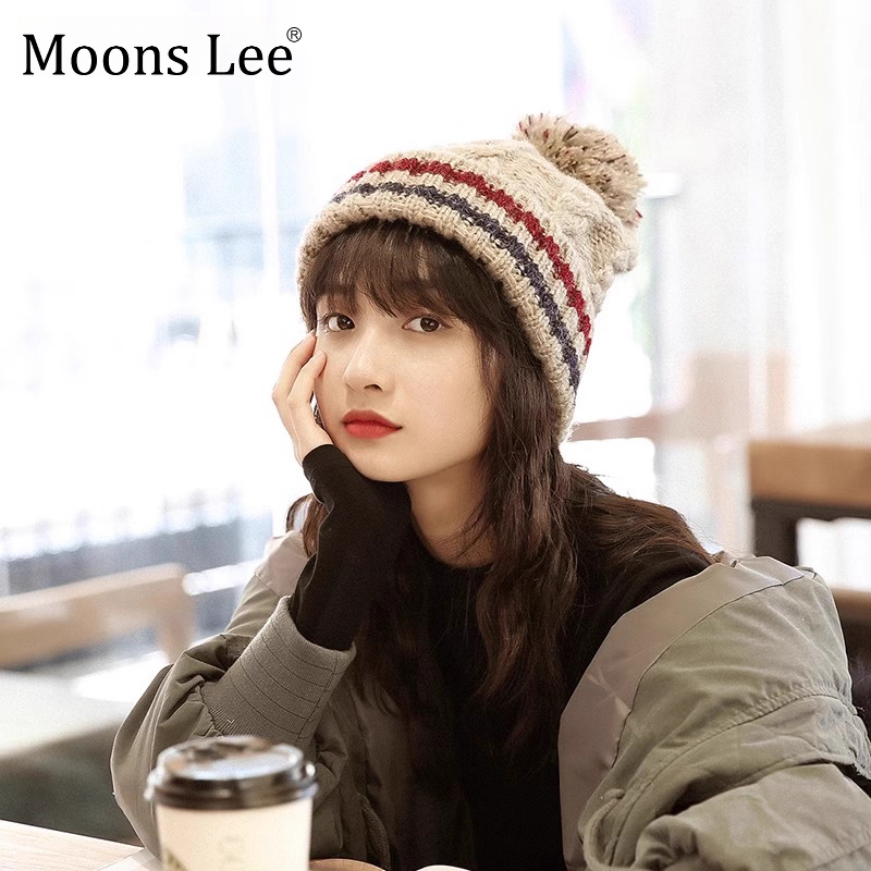 Moons Lee Women's Winter Hat, Korean Style, Trendy, Versatile, Fashionable, Internet Celebrity Style, Thickened, Warm, Knitted Pullover Beanie