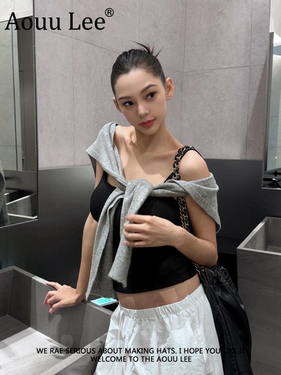 Aouu Lee Knitted Gray Shawl, Thin Outerwear for Women, Popular on Social Media, Suitable for Summer Office Air-Conditioned Rooms, Neck Protection, Small Cape