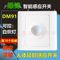 Green front DM91 infrared sensor switch 86 type intelligent time delay human body induction switch two-wire controlled incandescent bulb