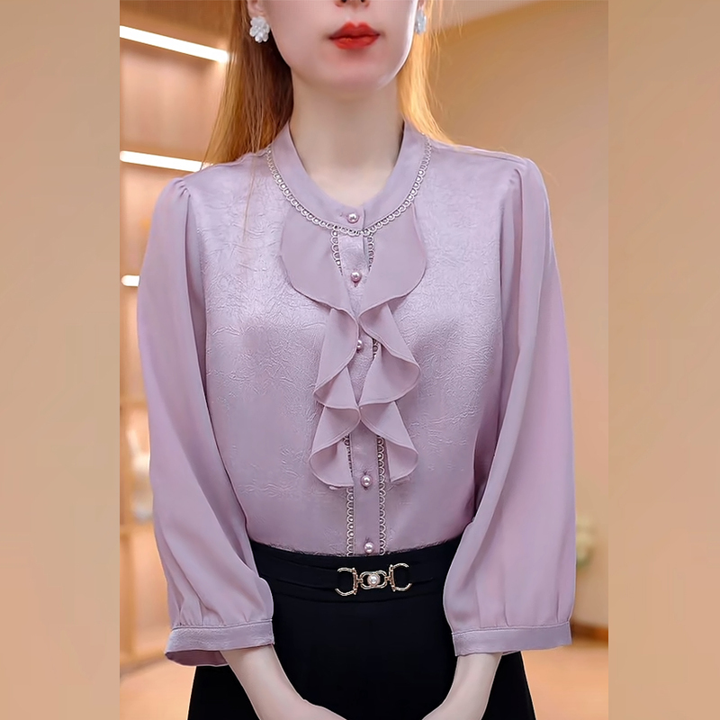 High-End Ruffled Beaded Three-Quarter Sleeve Shirt for Women 2026 Summer and Autumn New Style Pearl Yarn Niche Trendy Top High-End Ruffled Beaded Three-Quarter Sleeve Shirt for Women 2026 Summer and Autumn New Style Pearl Yarn Niche Trendy Top