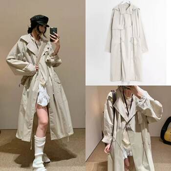Hua Yi [Shanghai High Version] 25Ss Lem Versatile Retro Unisex Stone White Cotton Lightweight Hooded Windbreaker