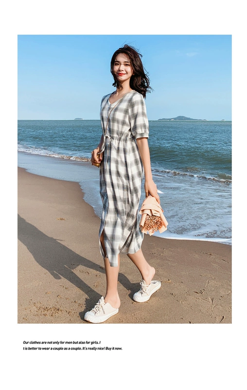 Váy kẻ sọc nữ 2020 mùa hè mới giảm béo hoa chuông Mori Hepburn phong cách retro cotton Pháp và váy dài lanh - Váy dài