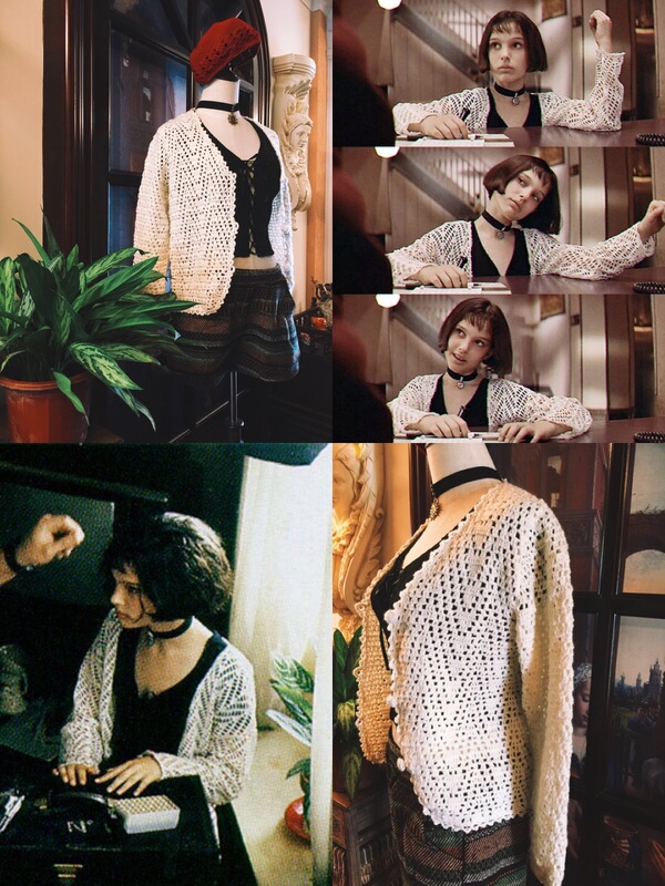 This Killer-Style Outerwear Is Similar to the One in the Movie, Featuring a Hollow-Out Design, Fishnet Cardigan, and White Crochet Jacket Top