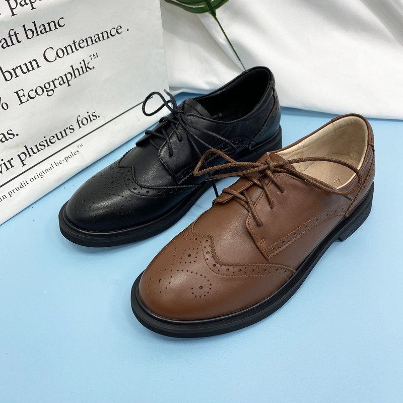 Shopping mall withdrawal British small leather shoes spring new Korean version all-match retro women's shoes flat thick heel brogue single shoes
