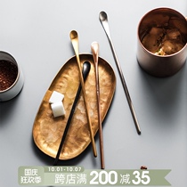 The moon oblique wind Japanese vintage slender handle mixing spoon 304 stainless steel coffee spoon ice spoon milk tea mixing rod