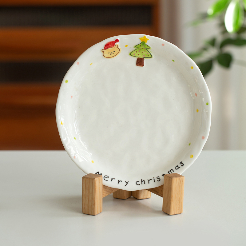 Siyue Ceramic Plate for Home Use, Dessert Cake Round Plate, Christmas Tableware, Underglaze Color Snack Plate, White, High Aesthetic Value
