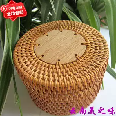 Vietnam's new imported handmade pure rattan woven small round box Pu'er small Tuo loose tea decorative box Gift box direct sales