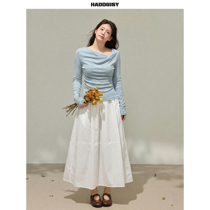 Zeng Xiaoxian Plus-Size Women's Clothing "Pleasant Time" Blue Scoop-Neck Long-Sleeve Top and Slim-Fit Skirt Set for Autumn, for Plus-Size Women Zeng Xiaoxian Plus-Size Women's Clothing "Pleasant Time" Blue Scoop-Neck Long-Sleeve Top and Slim-Fit Skirt Set for Autumn, for Plus-Size Women