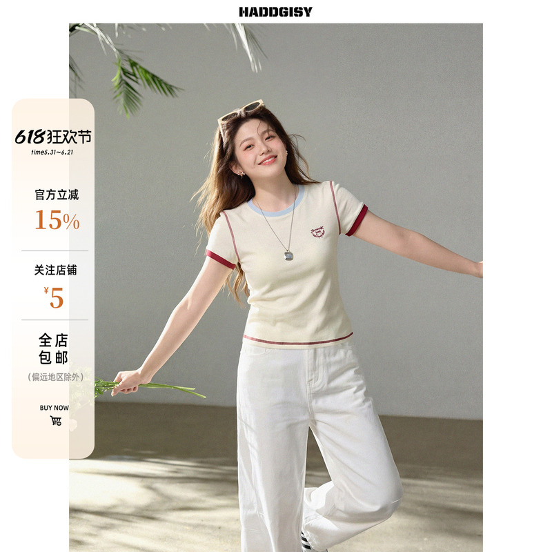 Zeng Xiaoxian Plus-Size Women's Short-Sleeve T-Shirt Summer Slim-Fit Short Top White Jeans Set