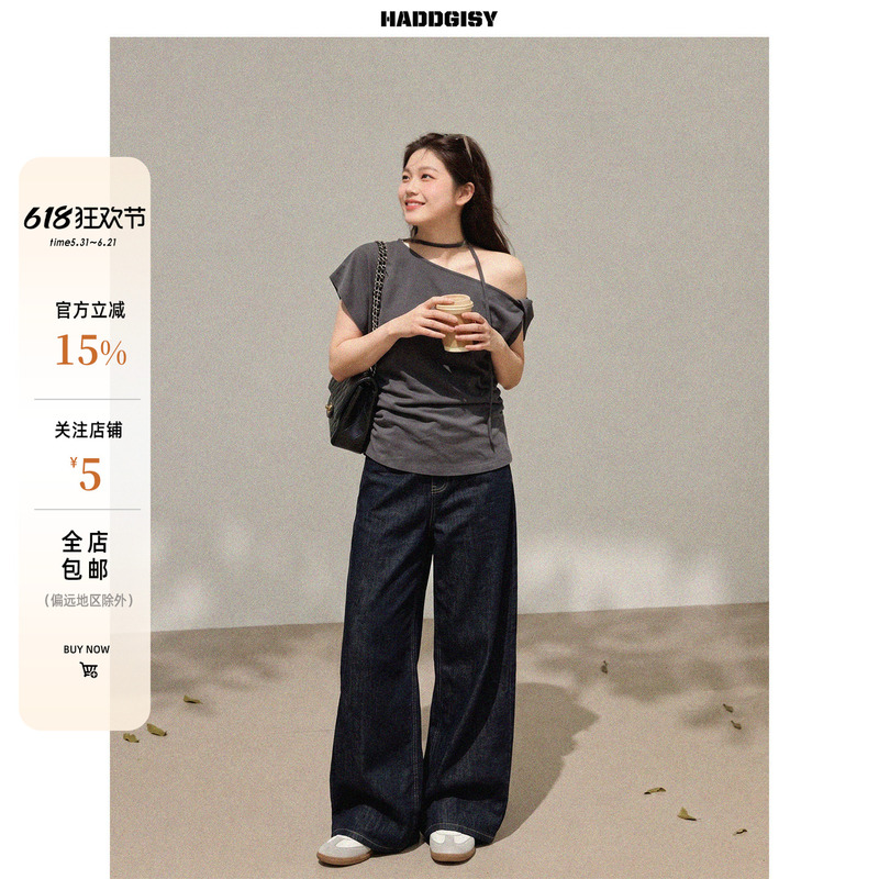 Zeng Xiaoxian Plus-Size Women's Clothing Gray Off-Shoulder Slim-Fit Short-Sleeve T-Shirt Summer Off-Shoulder Top Slimming Outfit for Plus-Size Women