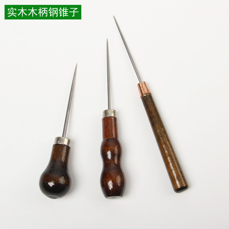 All steel hand cone cone needle solid wood handle cone cone ultra-long fine taper hand leather punch tool