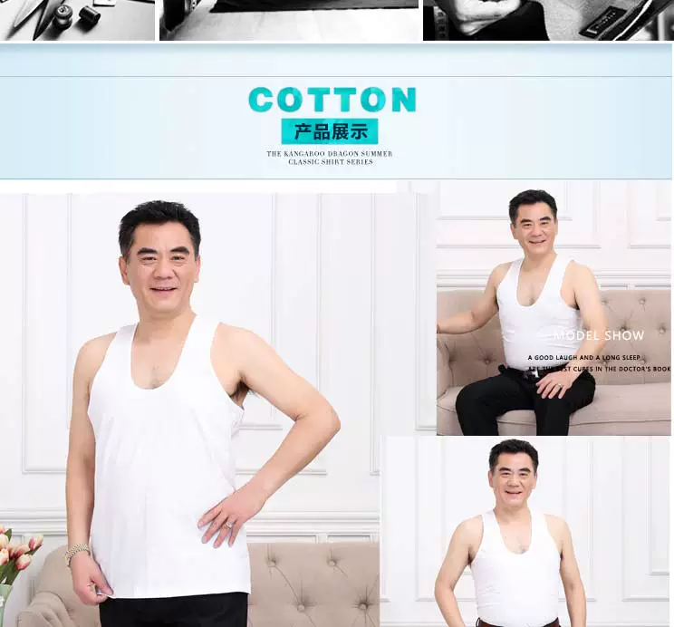 Hoa cúc thương hiệu áo sơ mi cotton trung niên cotton mùa hè nam lỏng cotton trắng vest tròn cổ tay áo ngắn bố