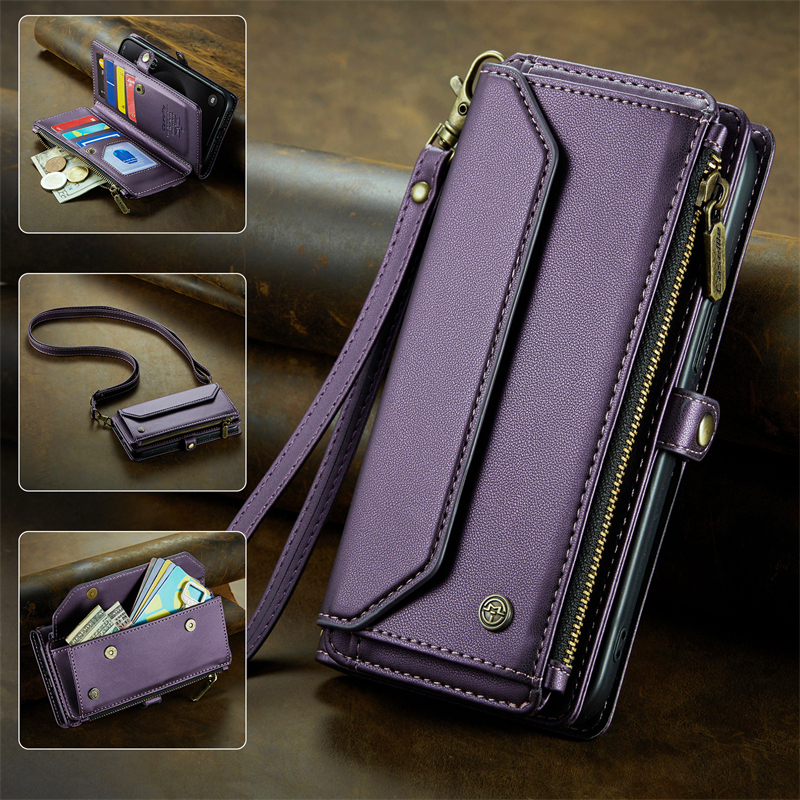 Multi-Card Slot Crossbody Case Suitable for Samsung S26, S24 Ultra, S20+ Leather Case, S23 Fe Lanyard, S25 Flip Cover, S22 Plus Wallet, S21 Ultra Card Holder, S24+ Protective Case, A55/A16 for Women