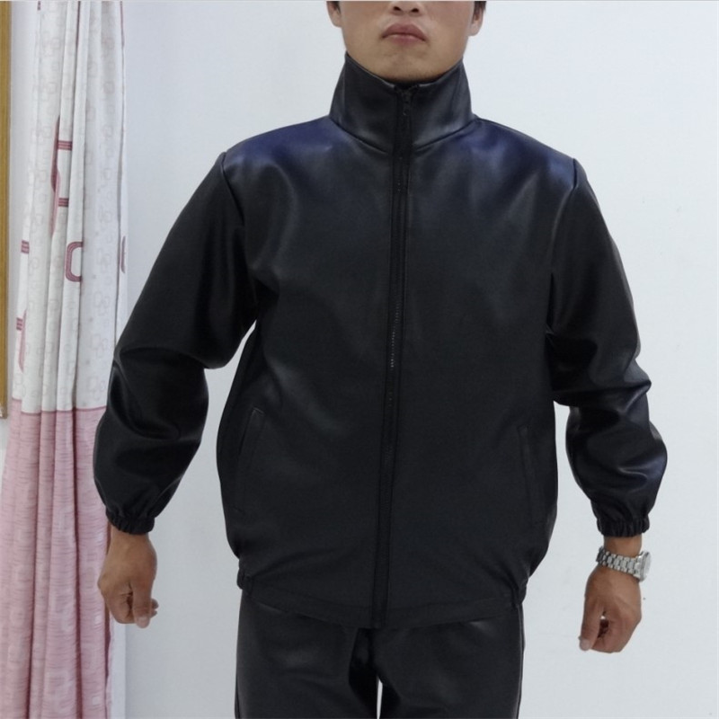 Pu da chống thấm dầu quần áo phù hợp với nam giới và phụ nữ tự động sửa chữa hội thảo quần chống bụi da đồng phục dụng cụ da áo thể thao nam