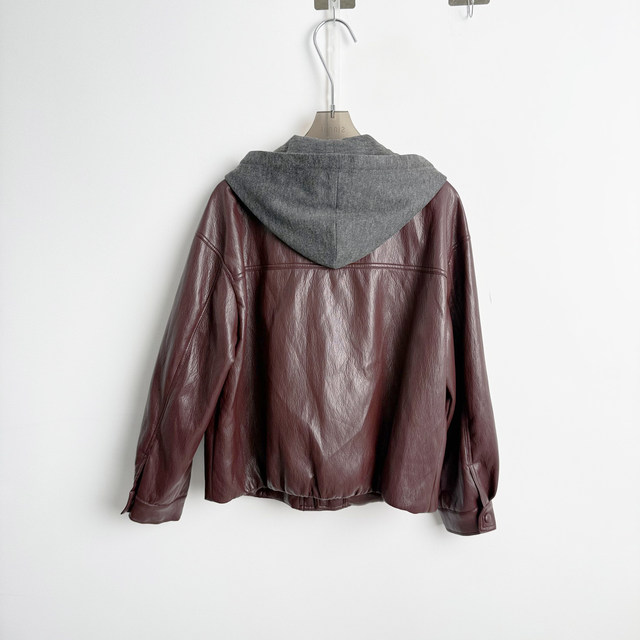 Same Style as in the Mall W25C339 New Women's 2026 Spring Fashion Loose-Fitting Versatile Faux Two-Piece Leather Jacket