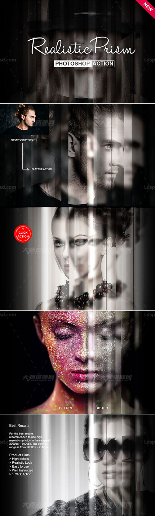 极品PS动作－棱镜特效(含高清视频教程)：Realistic Prism Photoshop Action