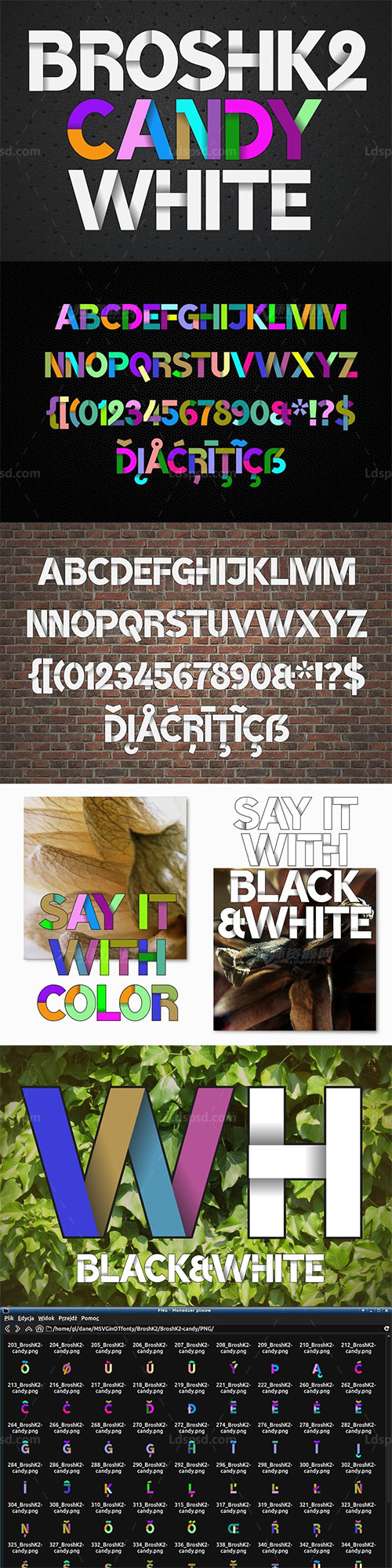 两款堆叠效果的英文SVG字体(多彩/白色)：Color fonts BroshK2-candy & white