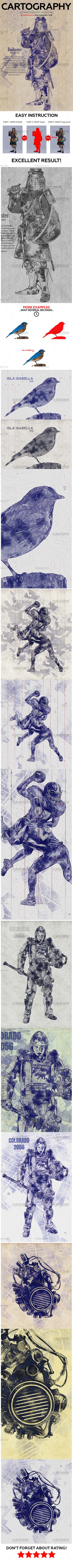 极品PS动作－蓝色制图(含高清视频教程)：Cartography Photoshop Action