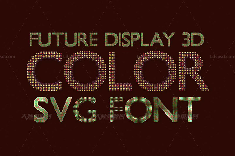 不错的3D像素凸出SVG英文字体：Future Display 3D Color SVG Font