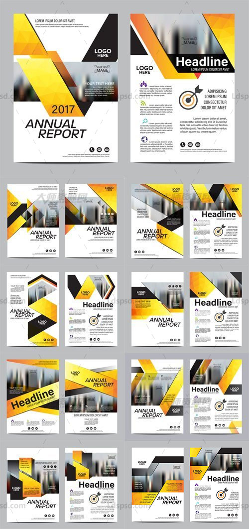 9套矢量的黄色宣传册版式设计模板:Yellow Brochure Layout Design Templates