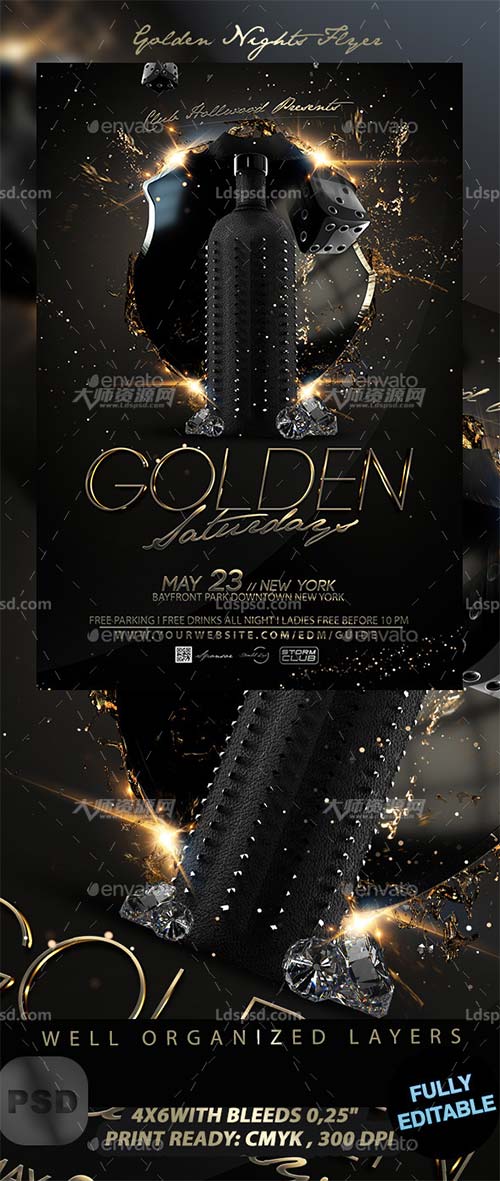 Golden Nights Flyer,黄金周派对传单模板
