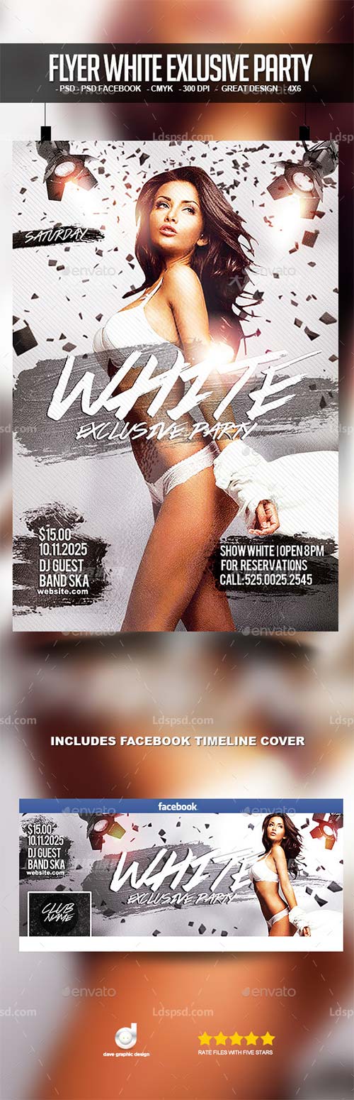 Flyer White Exlusive Party,性感美女派对传单模板