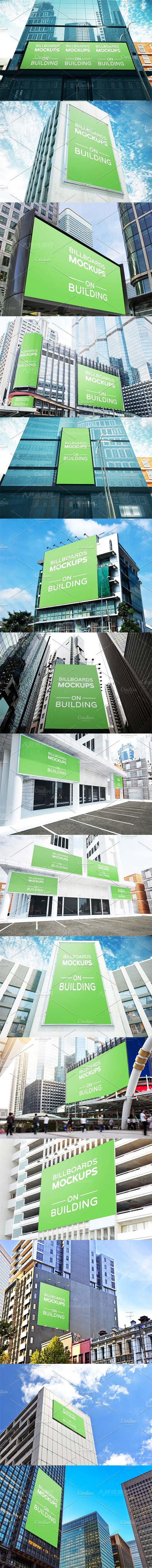 15 Billboards Mockup on Building Vol.2,15个建筑外墙广告牌模型