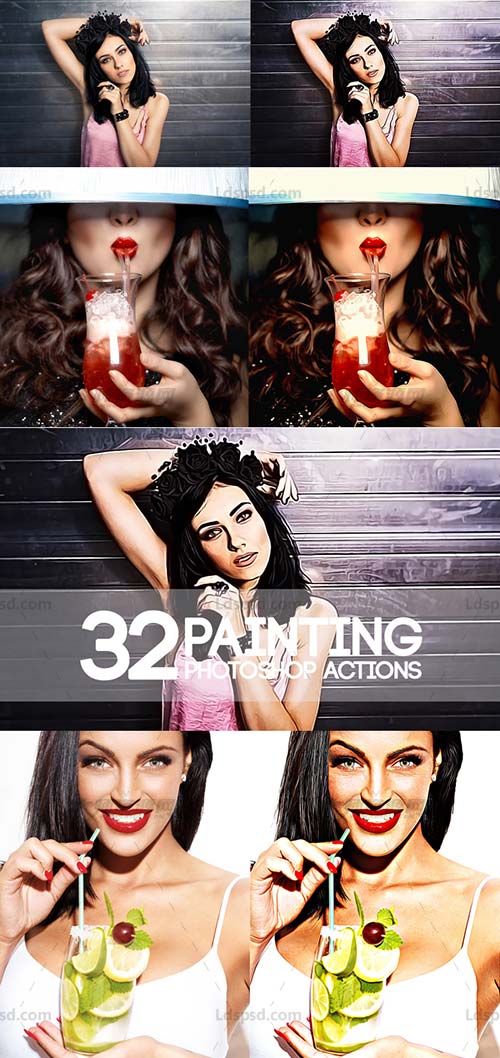 32 Painting Photoshop Actions,PS动作－32个绘画效果