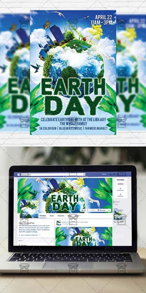 Earth Day – Premium Flyer Template + Facebook Cover,地球保护日海报/传单模板