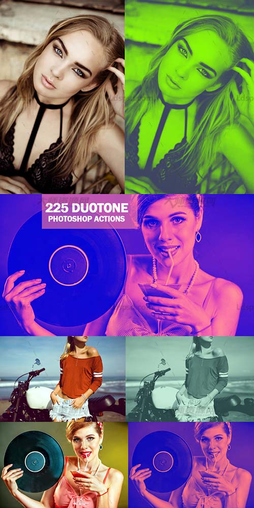 225 Duotone Photoshop Actions,PS动作－225个双色调效果