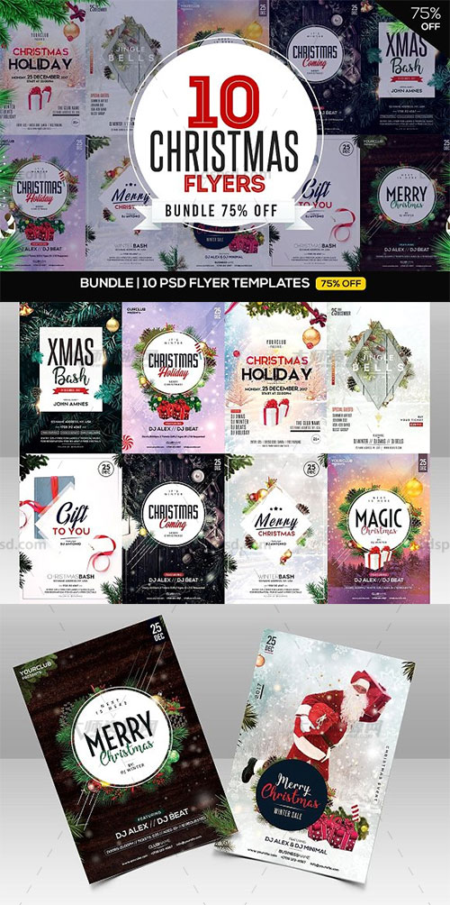 10个圣诞节传单模板合集：BUNDLE 10 CHRISTMAS Flyers