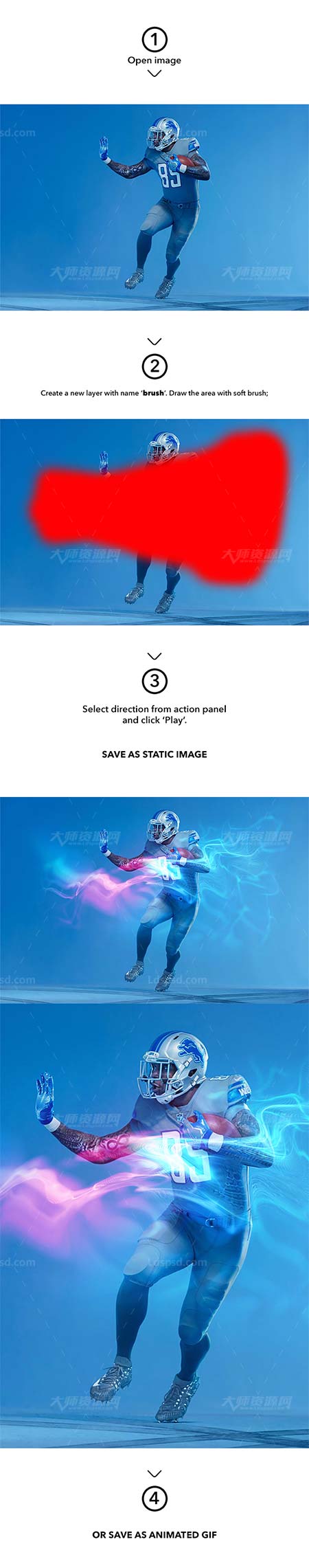 极品PS动作－光效撩动(含高清视频教程)：Gif Animated Luminance Photoshop Action